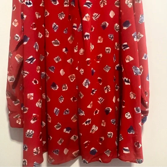 Anthropologie John Mark Silk Dog Print Tunic Playful Artistic Button Front Top - Picture 12 of 13